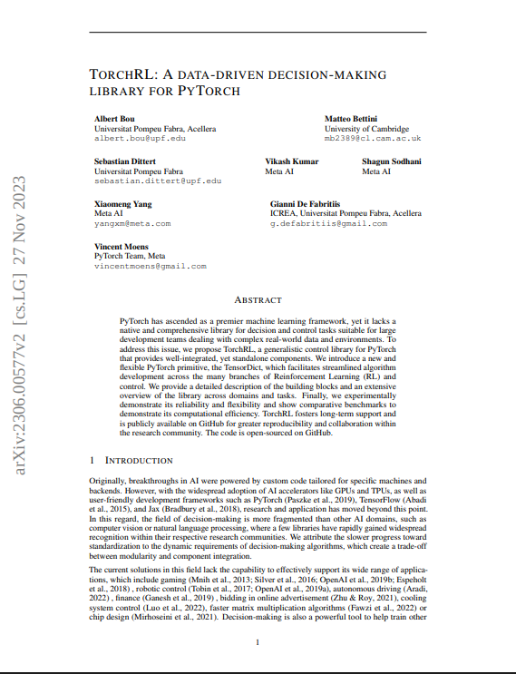 TorchRL paper front page